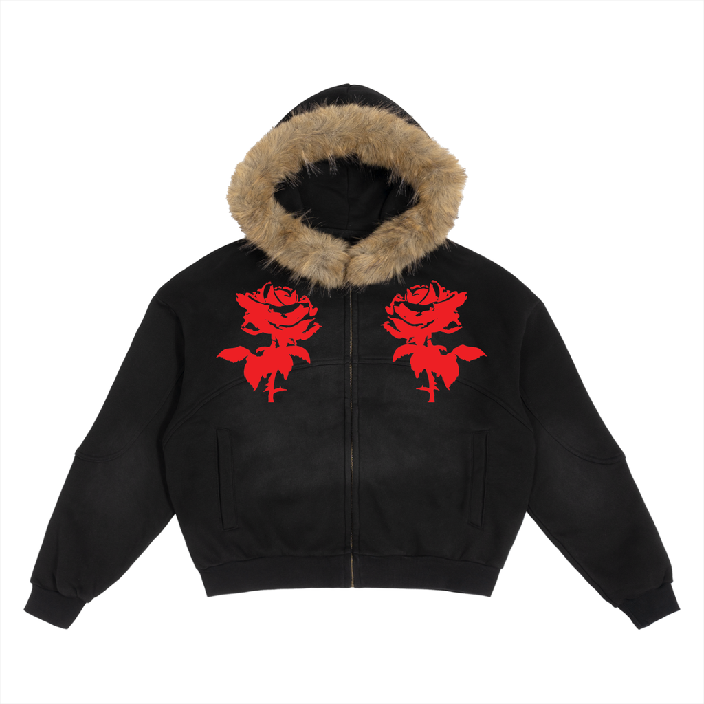 Premium Detachable Fur Goat Rose Hoodie
